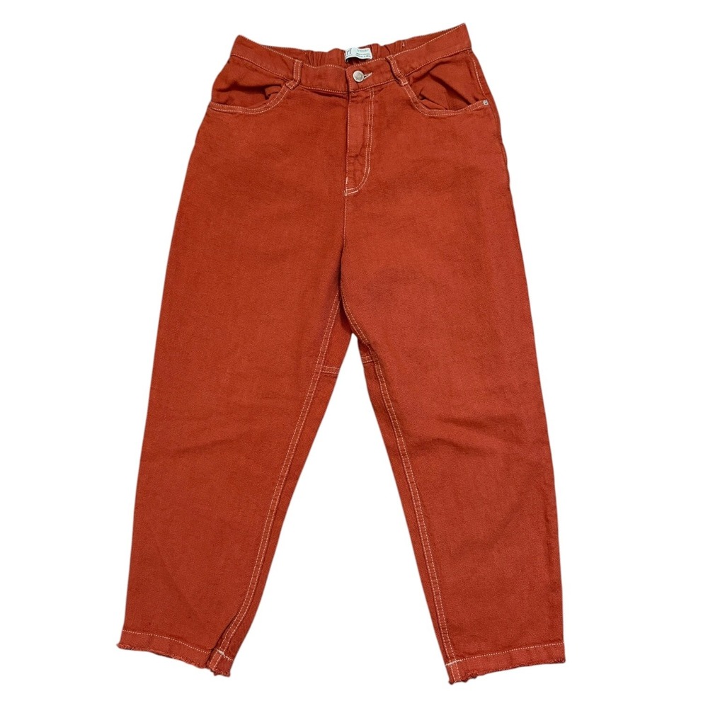 Zara TRF Tencel Terracotta Boho Rust Orange High Rise Raw Hem Pants Women Size M